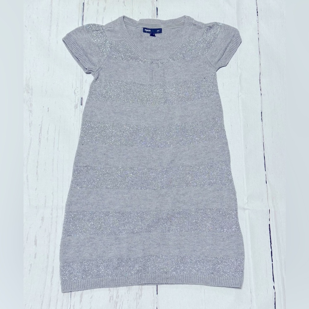 Gap Kids girls S 6/7 gray metallic silver striped short sleeve sweater dress